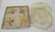 MONMOR HAND MADE HANKIES IN BOX, CROCHETED DOILIES