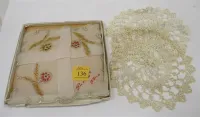MONMOR HAND MADE HANKIES IN BOX, CROCHETED DOILIES