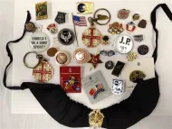 COLLECTION OF PINS AND A BELT/SASH