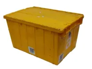 ORANGE PLASTIC TOTE WITH STYROFOAM INSERT