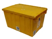 ORANGE PLASTIC TOTE WITH STYROFOAM INSERT