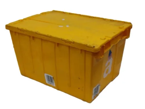 ORANGE PLASTIC TOTE WITH STYROFOAM INSERT