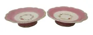 PAIR OF HAND PAINTED PEDESTAL BOWLS - BOTH HAVE CHIP UNDER RIM