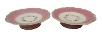 PAIR OF HAND PAINTED PEDESTAL BOWLS - BOTH HAVE CHIP UNDER RIM