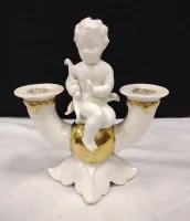 VINTAGE LARGE PORCELAIN GOEBEL ANGEL CANDLE HOLDER - SMALL CHIP ON ONE RIM