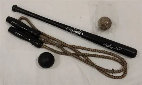 JUMP ROPE, RUBBER BALL, OLD GOLF BALL, KEN GRIFFEY JR SOUVENIRBAT