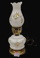 WHITE GLASS LAMP WITH PAINTED DIRT MOTIF