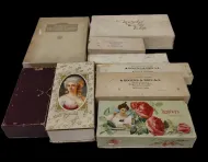 OLD ROGERS BROTHERS FLATWARE BOXES, CANDY BOXES, AND LADIES SOAP BOXES