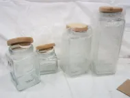SET FOUR EMBOSSED APPLE GLASS CANISTERS 