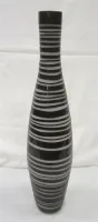 TALL BLACK ART GLASS BOTTLE VASE CUT TO WHITE