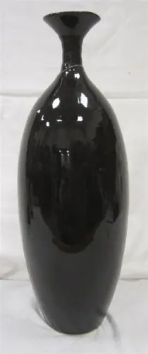 TALL CONTEMPORARY NARROW NECK BLACK POTTERY VASE