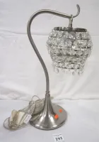 CONTEMPORARY STAINLESS TABLE LAMP WITH HANGING CRYSTAL SHADE