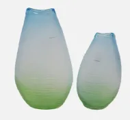 TWO ART GLASS RIBBED VASES 