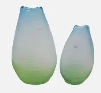 TWO ART GLASS RIBBED VASES 