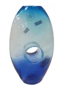 ART GLASS DONUT HOLE VASE WITH ORIGINAL STICKER