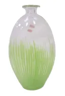 LARGE ART GLASS "FLAT" VASE GREEN AND CLEAR