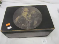 WOOD BOX WITH REMINGTON LOGO AND THREE DOGS ON LID