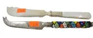 CHEESE KNIFE WITH BEADED HANDLE AND BUTTER KNIFE WITH MOP HANDLE, AMERICAN CUTLERY CO