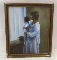 PAINTING ON CANVAS OF MOTHER AND CHILD SIGNED JOHNSON WITH FRAME