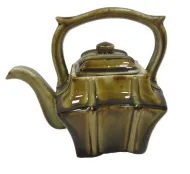 VINTAGE BROWN GREEN GLAZED CERAMIC TEAPOT