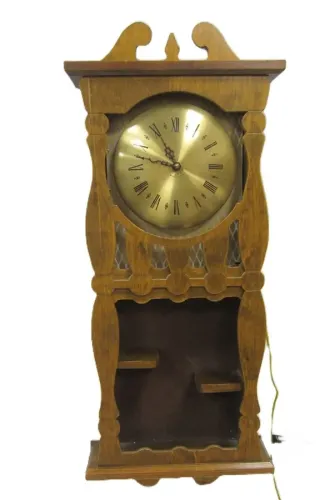 1970s SESSIONS UNITED WALL CLOCK WITH LIGHTED KNICK KNACK SHELF