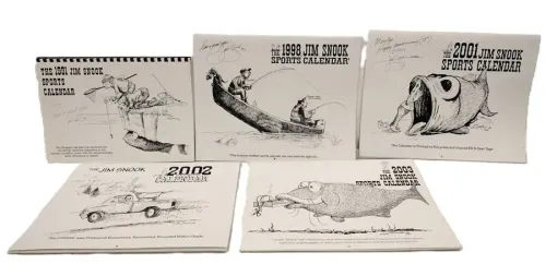 FIVE JIM SNOOK CALENDARS, 4 SIGNED. LISTED ARTIST