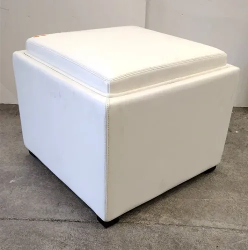 CRATE & BARROW WHITE FAUX LEATHER FOOT STOOL STORAGE