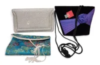 LADIES VELVETEEN HANDBAG, SILVER CLUTCH PURSE, LINGERIE/JEWELRY HOLDER