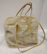 OVERSIZED FAUX FUR TOTE - STIFF - LEATHER HANDLES