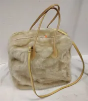 OVERSIZED FAUX FUR TOTE - STIFF - LEATHER HANDLES