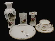 VINTAGE PORCELAIN CHINESE VASE, ROSE THEME BATHROOM SET, FATERNAL TEACUP SAUCER AND PLATE SET