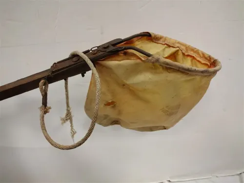 OLD 7' LONG HANDLED FRUIT PICKERS CANVAS BASKET